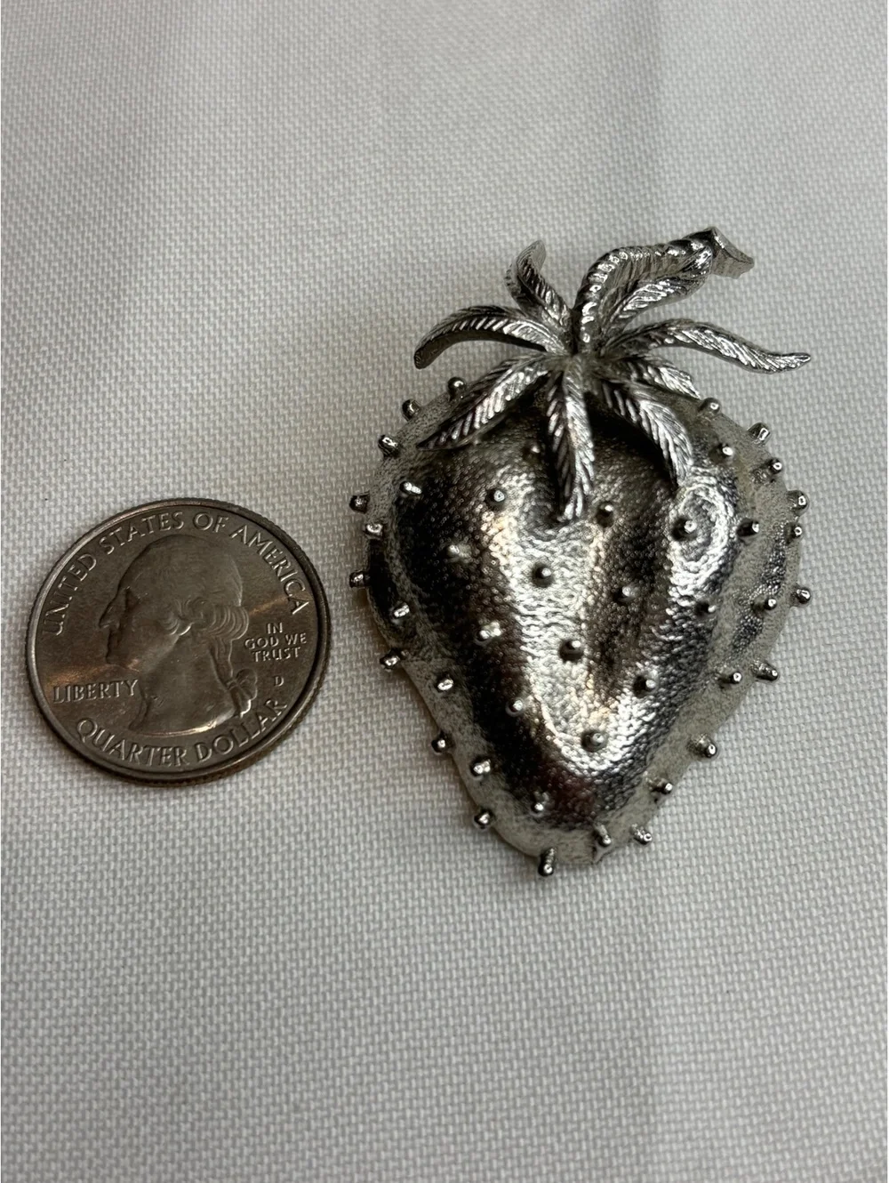 Vintage Christian Dior Silver Strawberry Brooch Pin